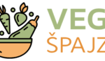 Logo receptáru vegešpajza. Miska s avokádom, mrkvou, reďkovkou