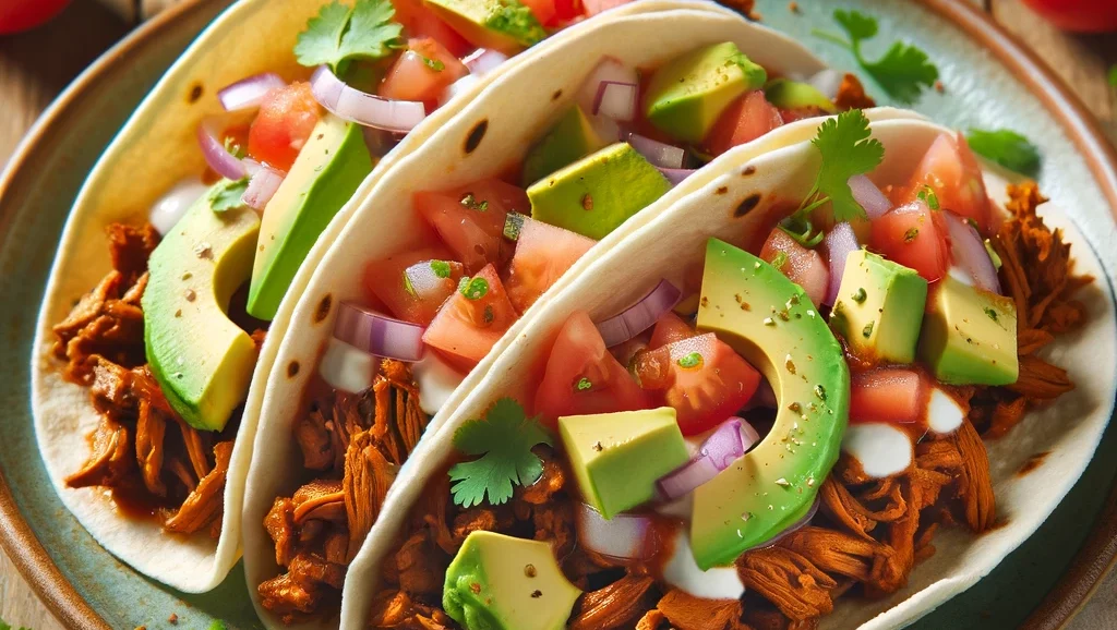 Taco s Jackfruitom a avokádom so zeleninou v tortille
