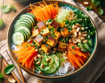 Vegan Bun Bo Nam Bo s uhrokou, mrkvou, tofu, orieškami
